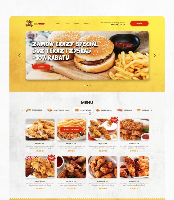 Fast-food website design for _Crazy chicken_, landing page